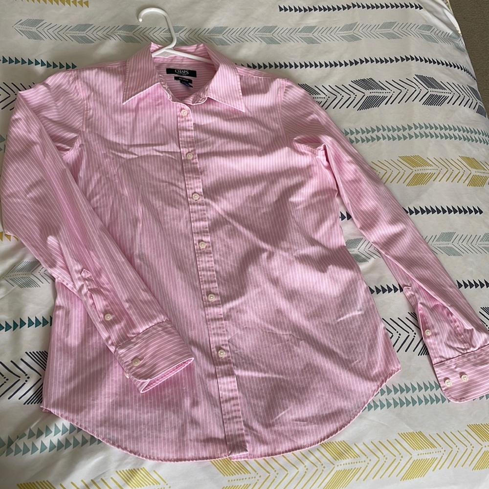 Women’s long sleeve Chaps button down pink and white stripes